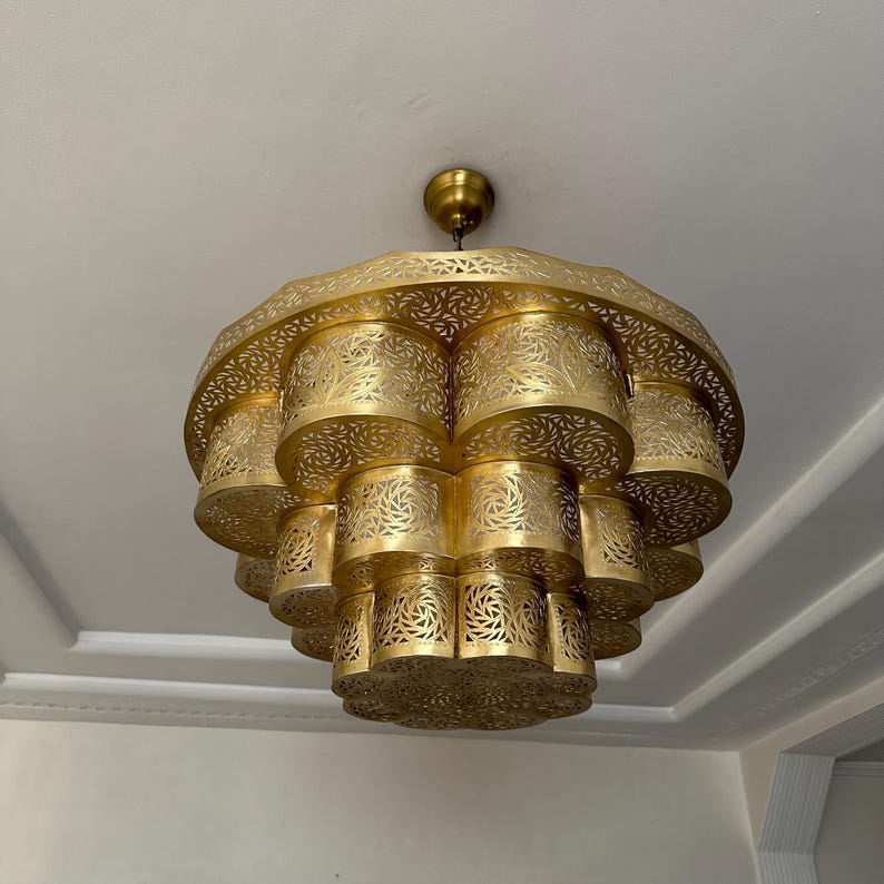 Order by Size : Moroccan Handmade Brass Ceiling Pendant Light (Malak)