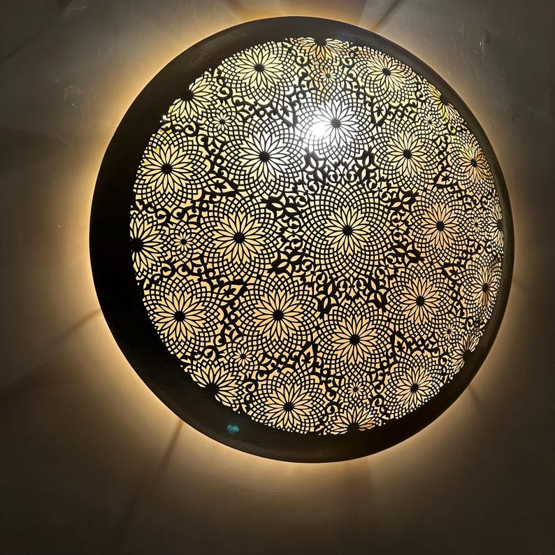 Order by Size : Moroccan handmade brass round wall light lamp (Houceima)