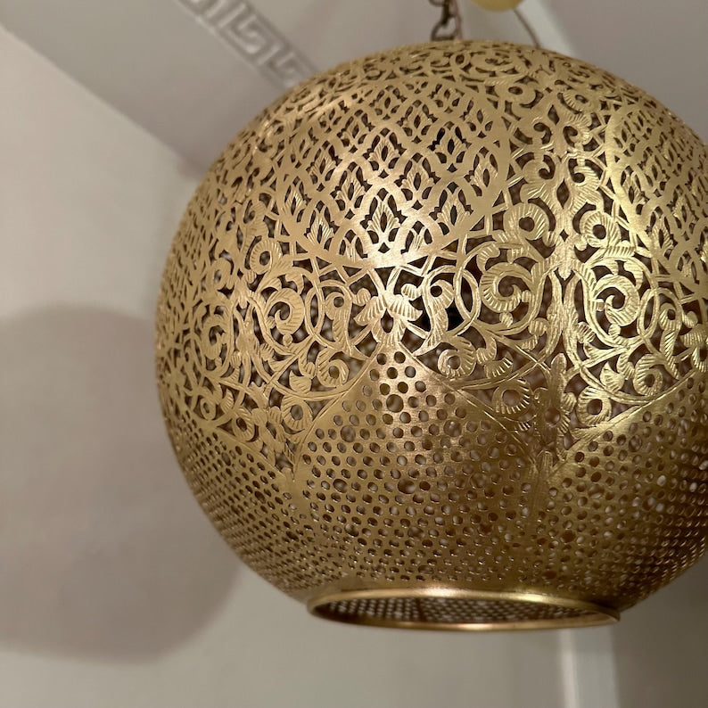 Order by Size : Moroccan Handmade Brass Ceiling Pendant Light (Iqbal)