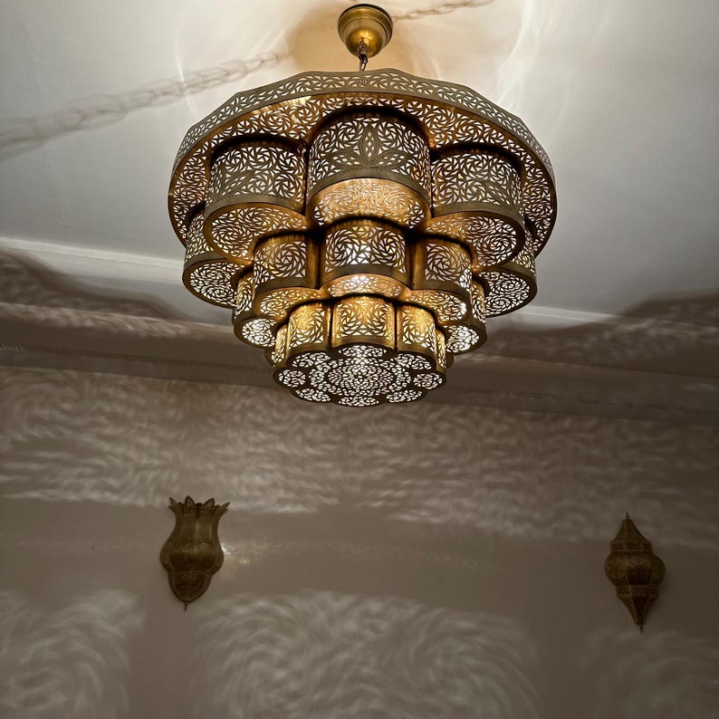 Order by Size : Moroccan Handmade Brass Ceiling Pendant Light (Malak)