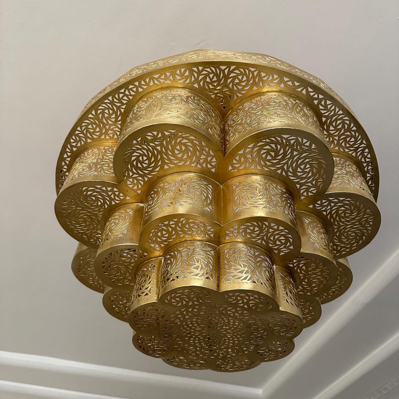 Order by Size : Moroccan Handmade Brass Ceiling Pendant Light (Malak)