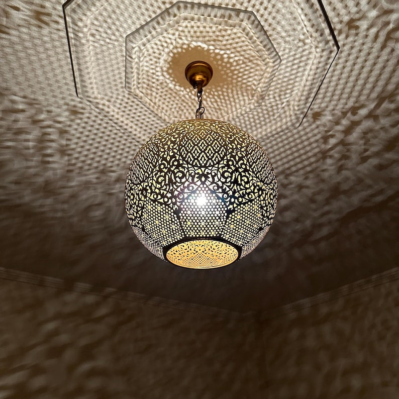 Order by Size : Moroccan Handmade Brass Ceiling Pendant Light (Iqbal)