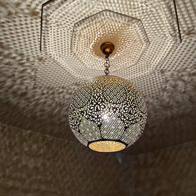 Order by Size : Moroccan Handmade Brass Ceiling Pendant Light (Iqbal)