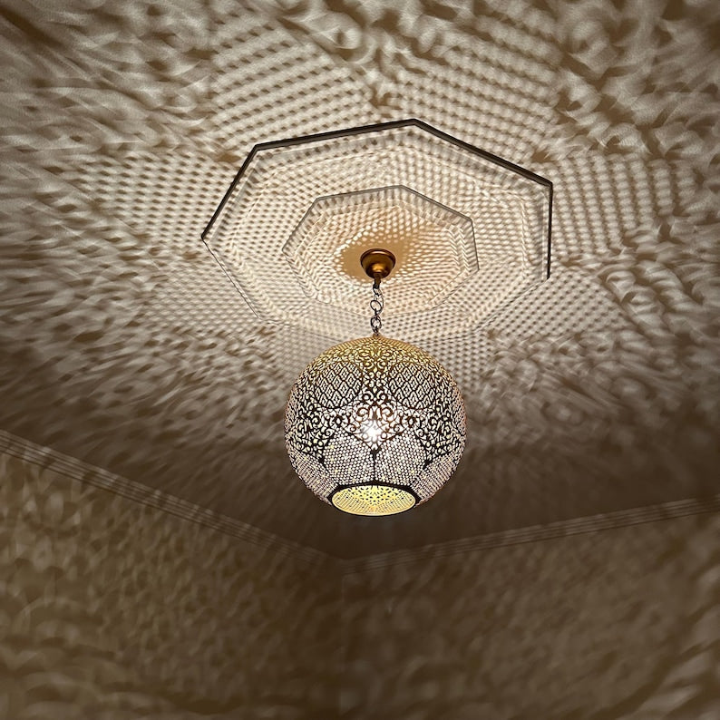 Order by Size : Moroccan Handmade Brass Ceiling Pendant Light (Iqbal)
