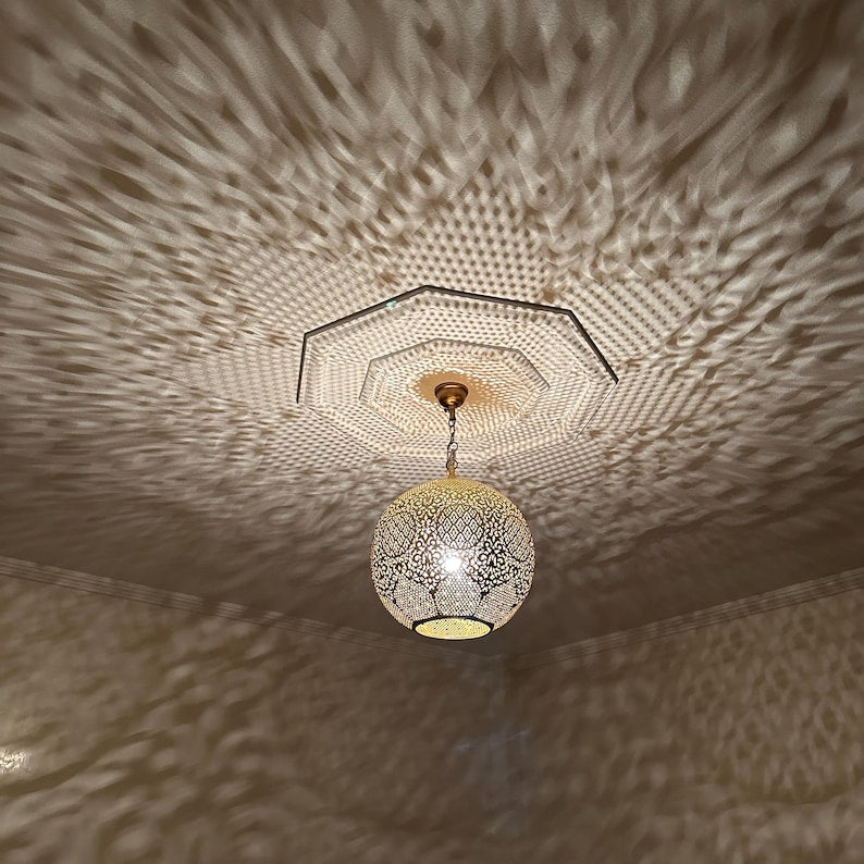 Order by Size : Moroccan Handmade Brass Ceiling Pendant Light (Iqbal)