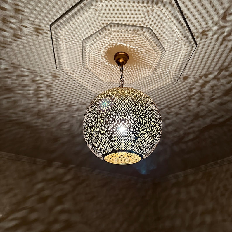 Order by Size : Moroccan Handmade Brass Ceiling Pendant Light (Iqbal)