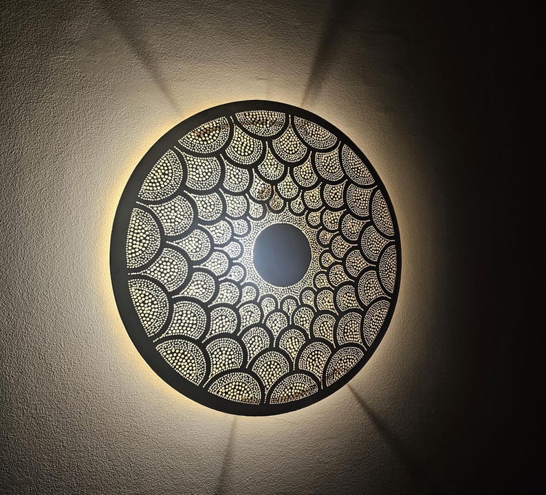 Order by Size : Moroccan handmade brass round wall light lamp (errachidia)