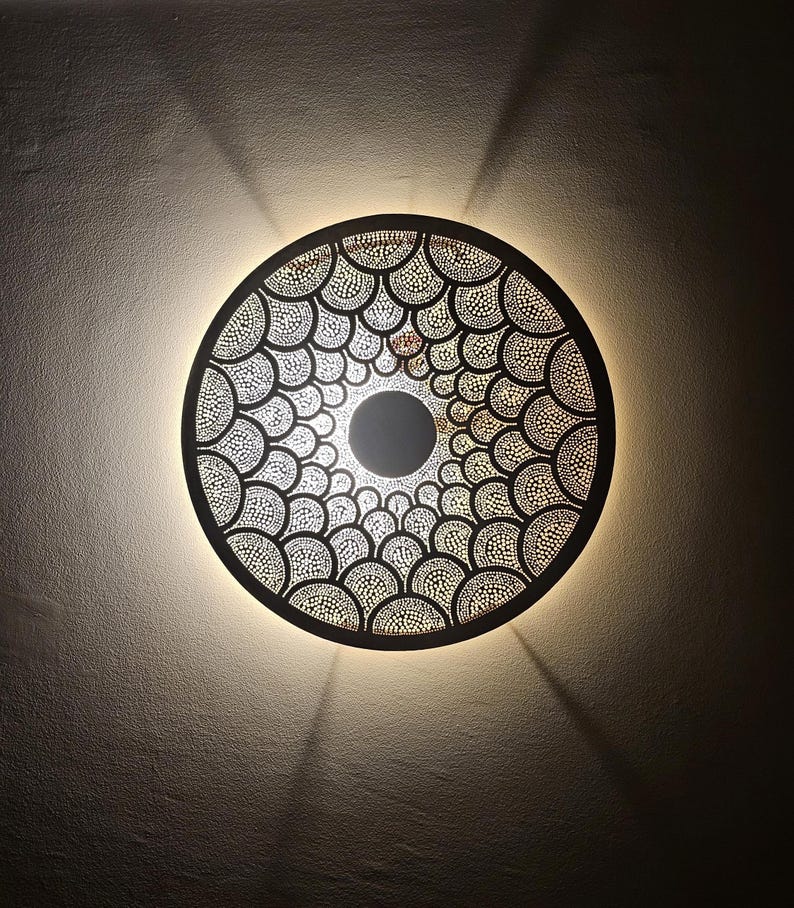 Order by Size : Moroccan handmade brass round wall light lamp (errachidia)