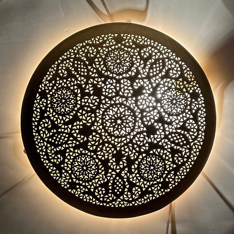 Order by Size : Moroccan handmade brass round wall light lamp (Taza)
