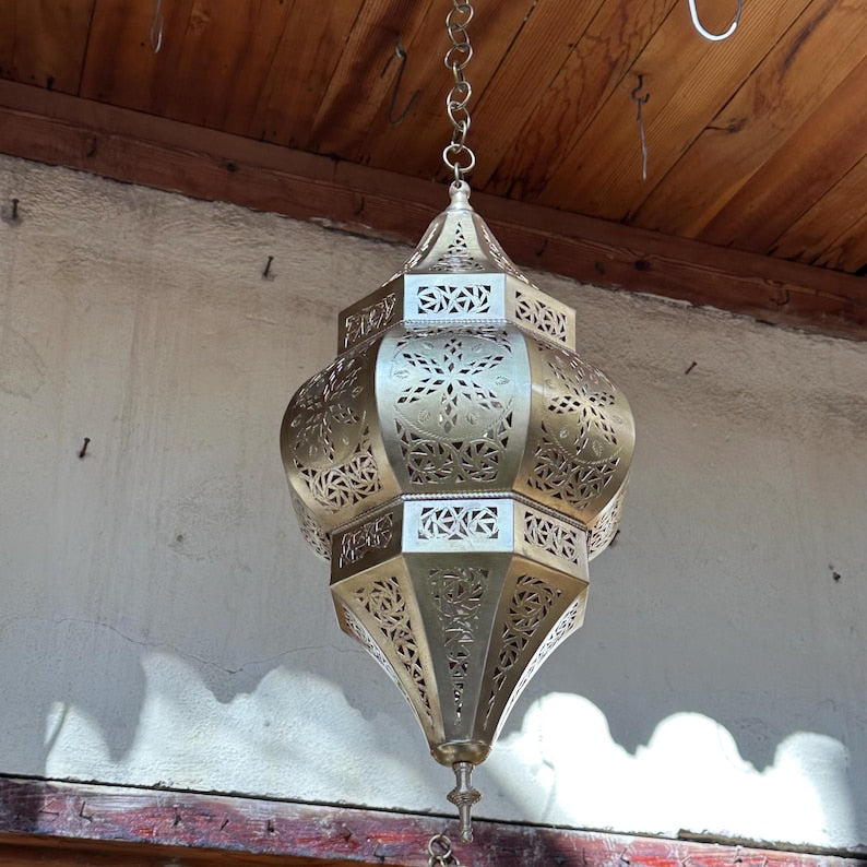 Order by Size : Moroccan Handmade Brass Ceiling Pendant Light (Hennu)