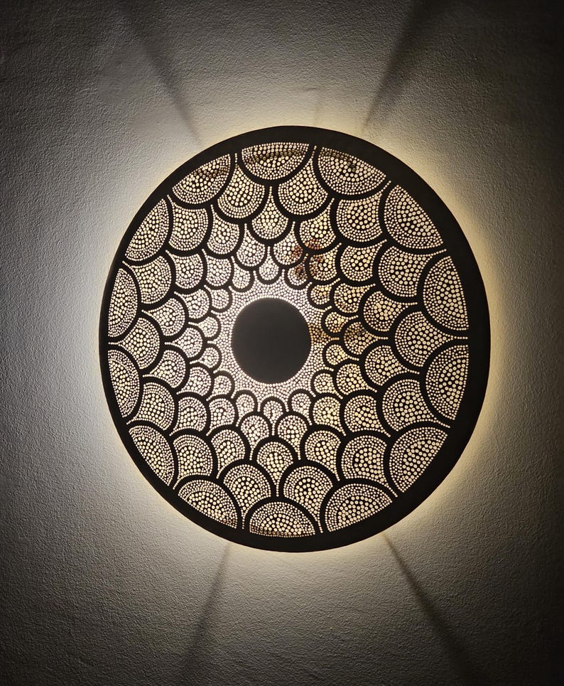 Order by Size : Moroccan handmade brass round wall light lamp (errachidia)
