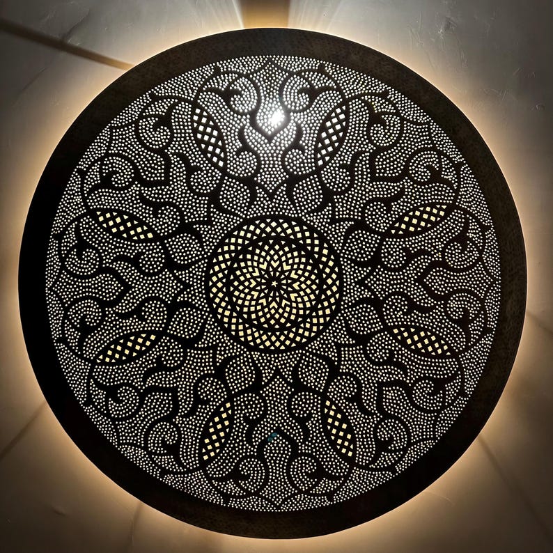 Order by Size : Moroccan handmade brass round wall light lamp (Essaouira)