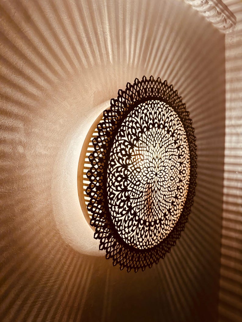 Order by Size : Moroccan handmade brass round wall light lamp (Merzouga)