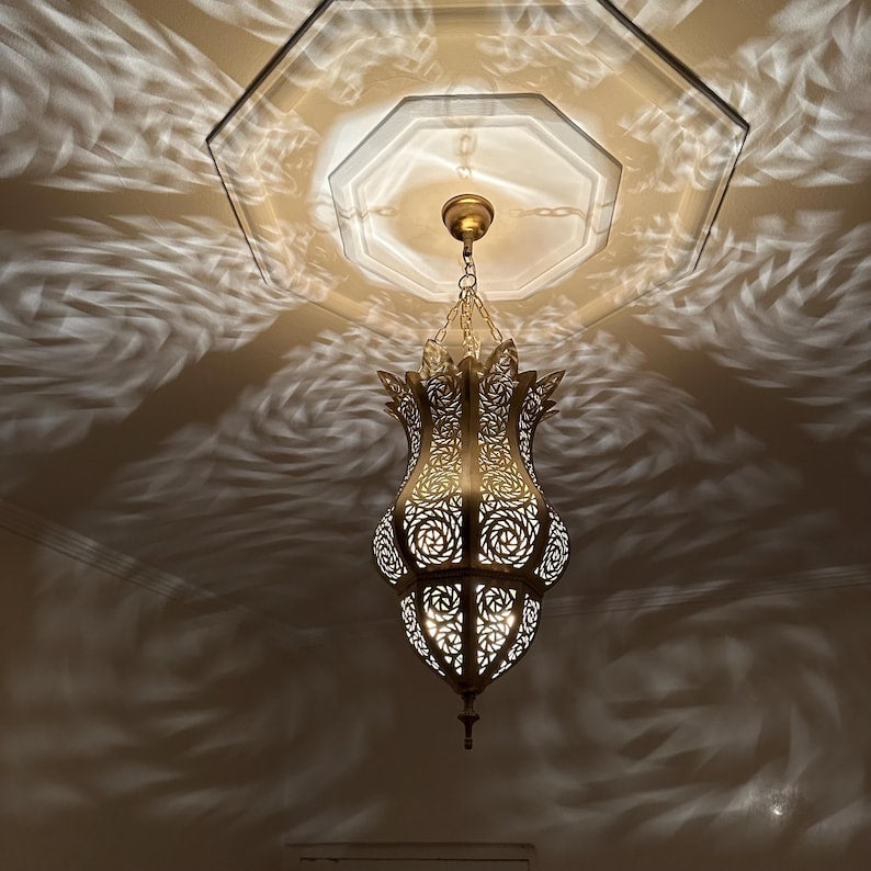 Order by Size : Moroccan Handmade Brass Ceiling Pendant Light (Becca)