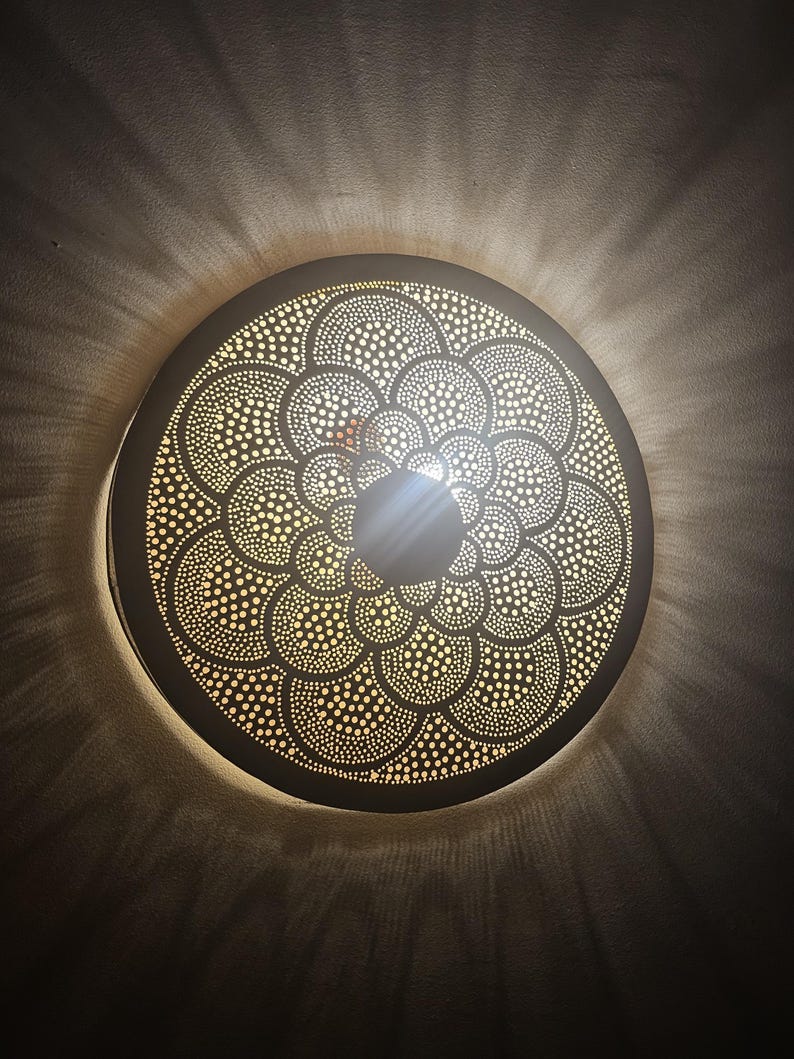 Order by Size : Moroccan handmade brass round wall light lamp (Tamraght)