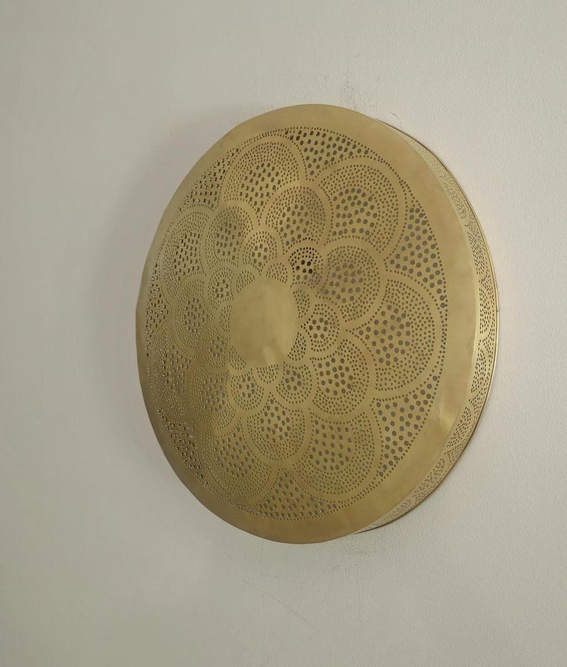 Order by Size : Moroccan handmade brass round wall light lamp (Tamraght)