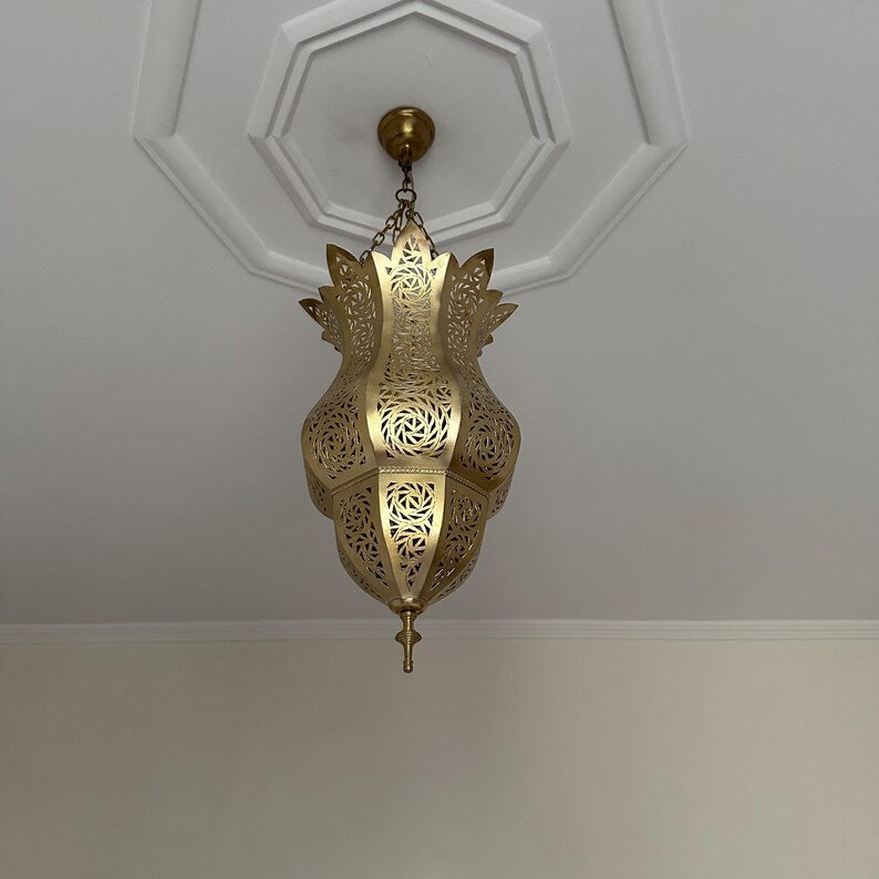 Order by Size : Moroccan Handmade Brass Ceiling Pendant Light (Becca)