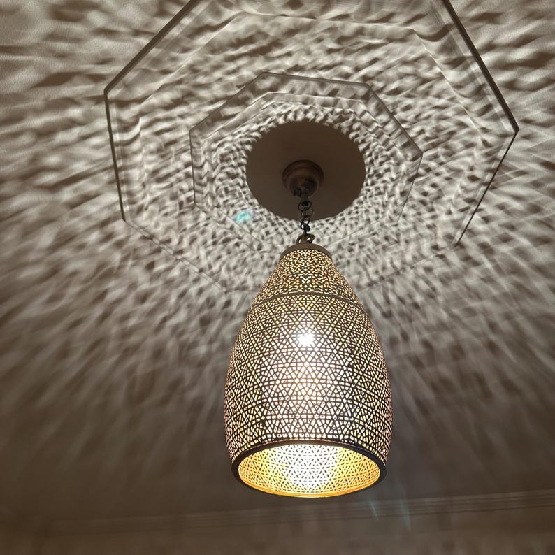 Moroccan Handmade Brass Ceiling Pendant Light (Hennuba)