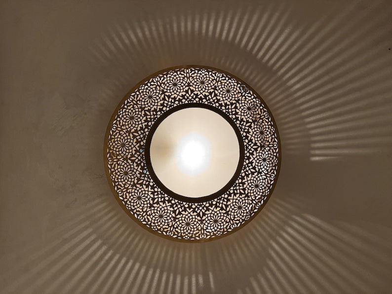 Order by Size : Moroccan handmade brass round wall light lamp (Asila)