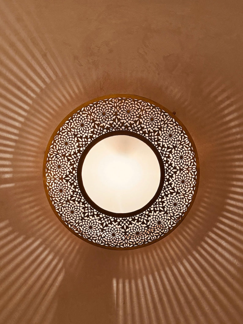 Order by Size : Moroccan handmade brass round wall light lamp (Asila)