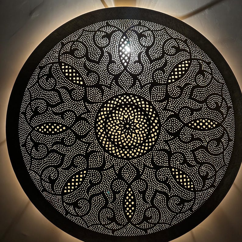 Order by Size : Moroccan handmade brass round wall light lamp (Essaouira)