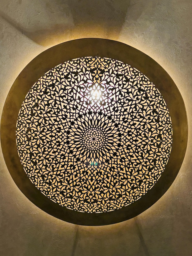 Order by Size : Moroccan handmade brass round wall light lamp (Taza)