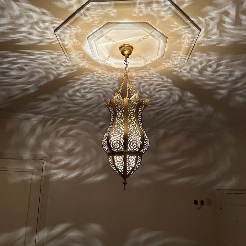 Order by Size : Moroccan Handmade Brass Ceiling Pendant Light (Becca)