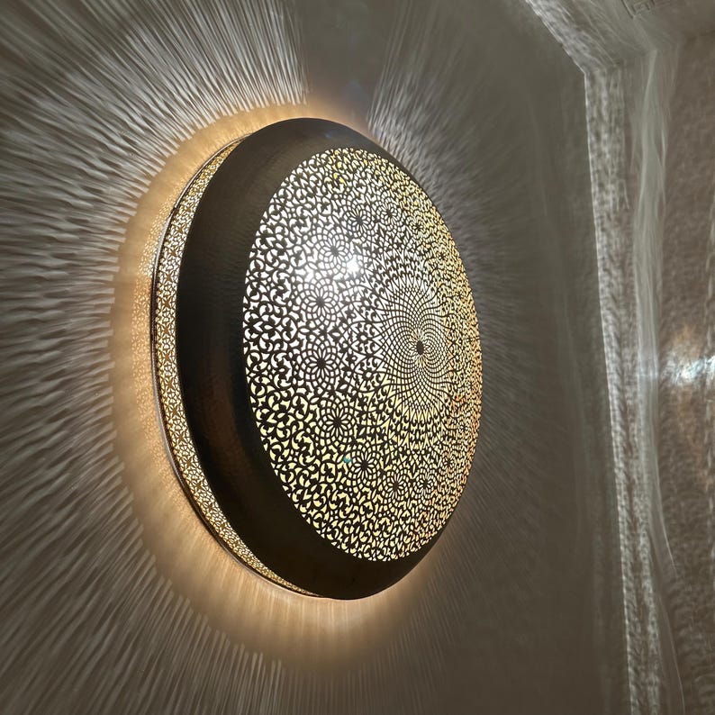 Order by Size : Moroccan handmade brass round wall light lamp (zagora)