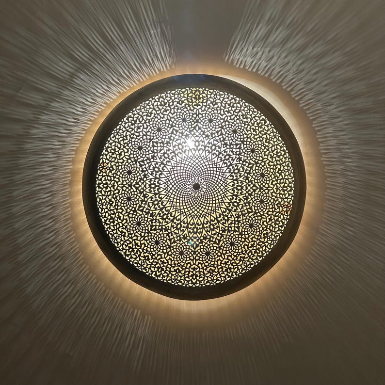 Order by Size : Moroccan handmade brass round wall light lamp (zagora)