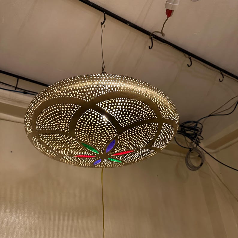 Order by Size : Moroccan Handmade Brass Ceiling Pendant Light (Yusra)