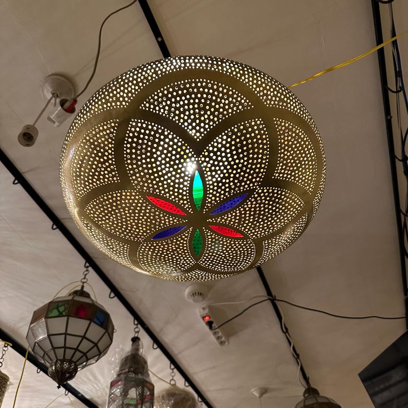 Order by Size : Moroccan Handmade Brass Ceiling Pendant Light (Yusra)