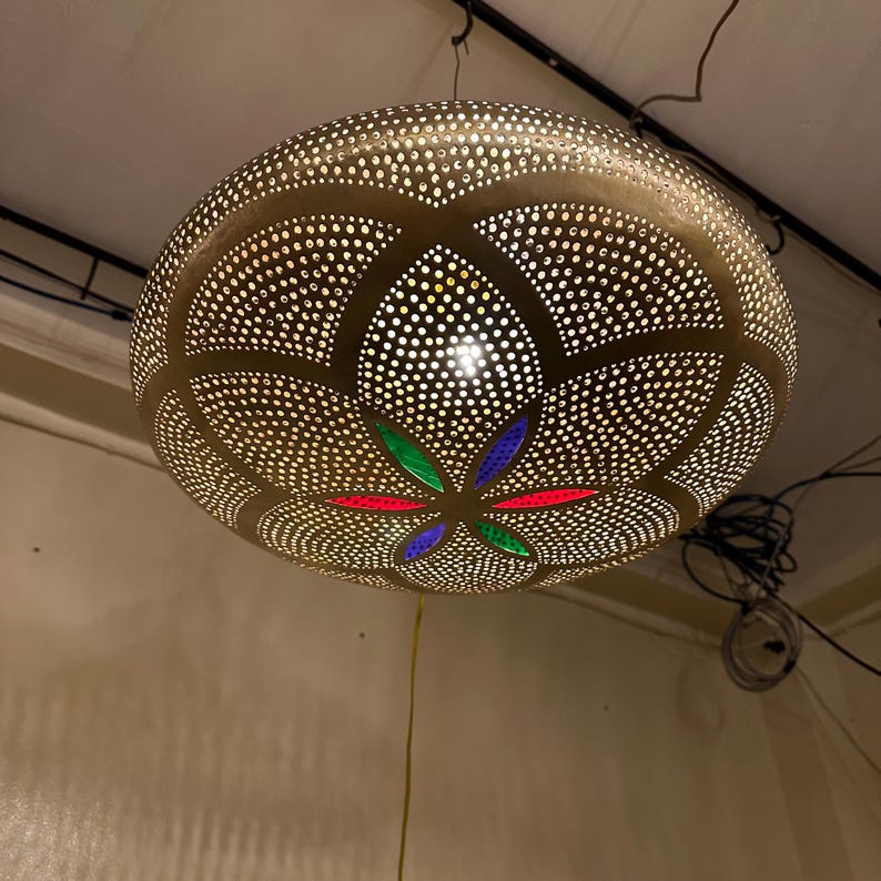 Order by Size : Moroccan Handmade Brass Ceiling Pendant Light (Yusra)