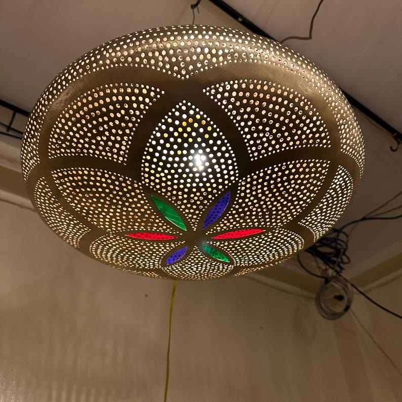 Order by Size : Moroccan Handmade Brass Ceiling Pendant Light (Yusra)