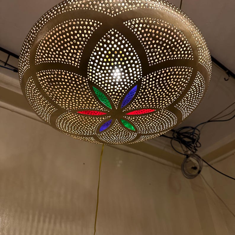 Order by Size : Moroccan Handmade Brass Ceiling Pendant Light (Yusra)