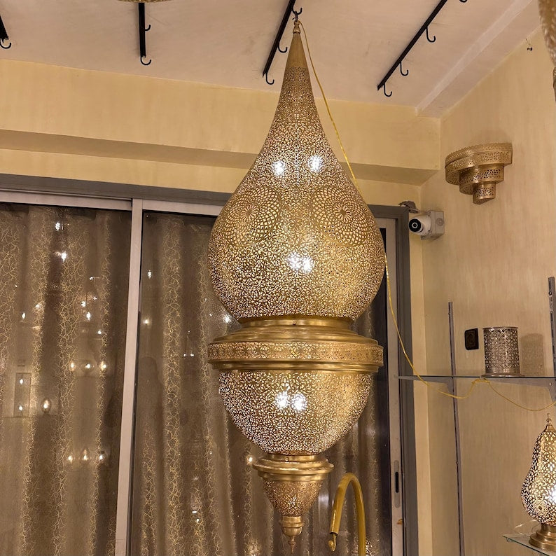 Moroccan Handmade Brass Ceiling Pendant Light (Hita)