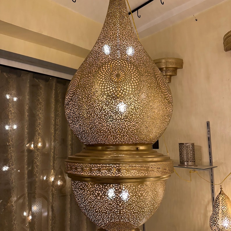 Moroccan Handmade Brass Ceiling Pendant Light (Hita)
