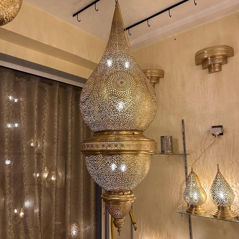 Moroccan Handmade Brass Ceiling Pendant Light (Hita)