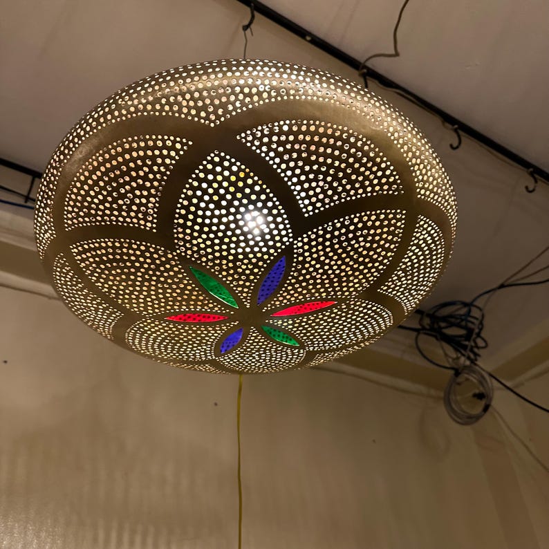 Order by Size : Moroccan Handmade Brass Ceiling Pendant Light (Yusra)