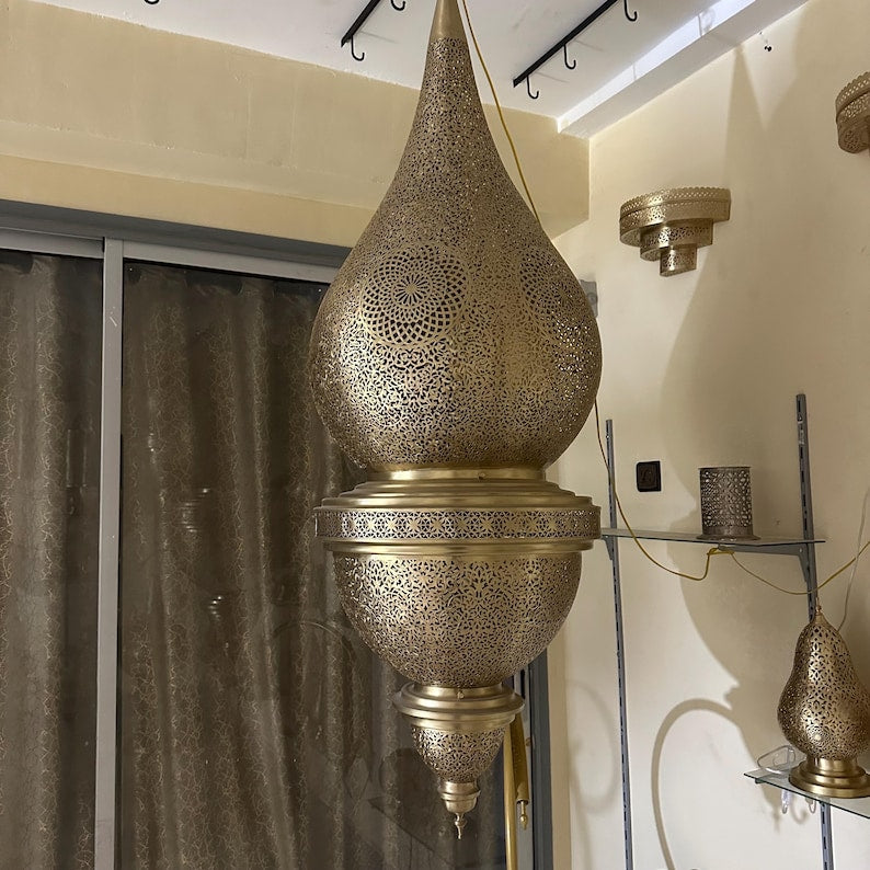 Moroccan Handmade Brass Ceiling Pendant Light (Hita)
