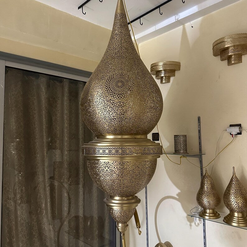 Moroccan Handmade Brass Ceiling Pendant Light (Hita)