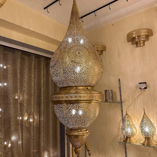 Moroccan Handmade Brass Ceiling Pendant Light (Hita)