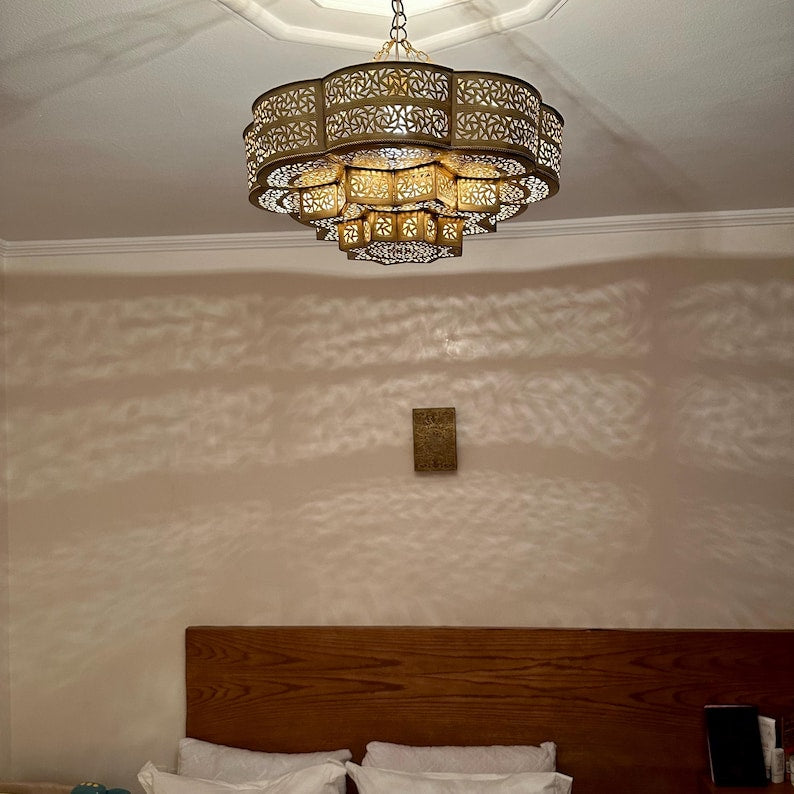 Order by Size : Moroccan Handmade Brass Ceiling Pendant Light (Ulfah)