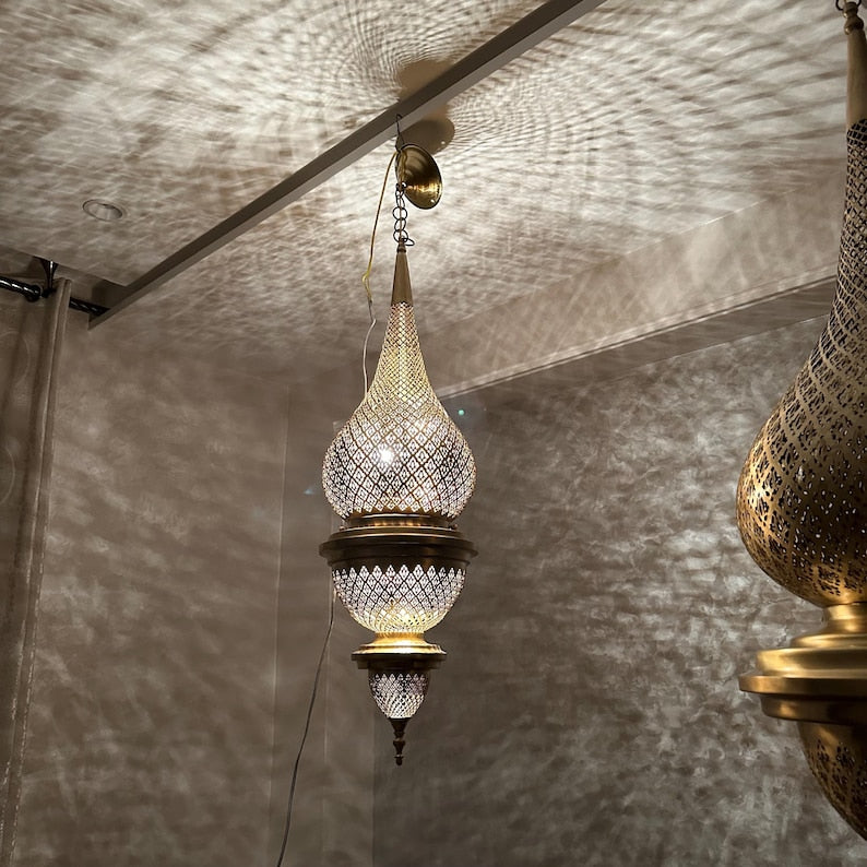 Order by Size : Moroccan Handmade Brass Ceiling Pendant Light (Tadda)