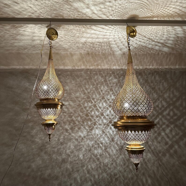 Order by Size : Moroccan Handmade Brass Ceiling Pendant Light (Tadda)