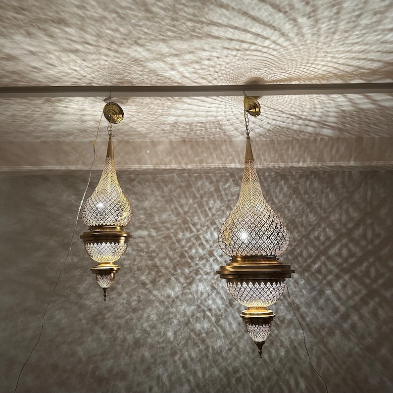 Order by Size : Moroccan Handmade Brass Ceiling Pendant Light (Tadda)