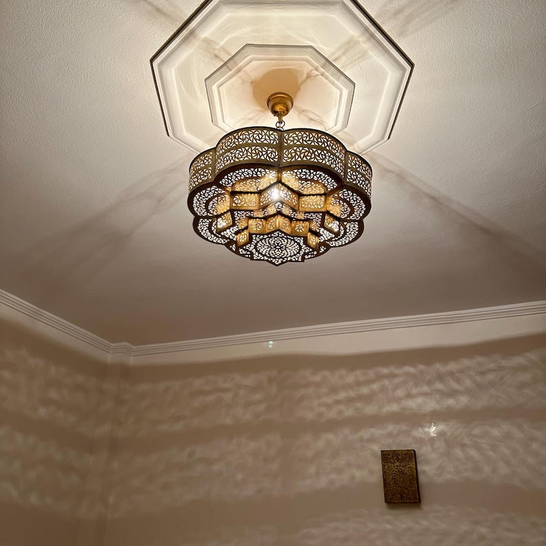 Order by Size : Moroccan Handmade Brass Ceiling Pendant Light (Ulfah)