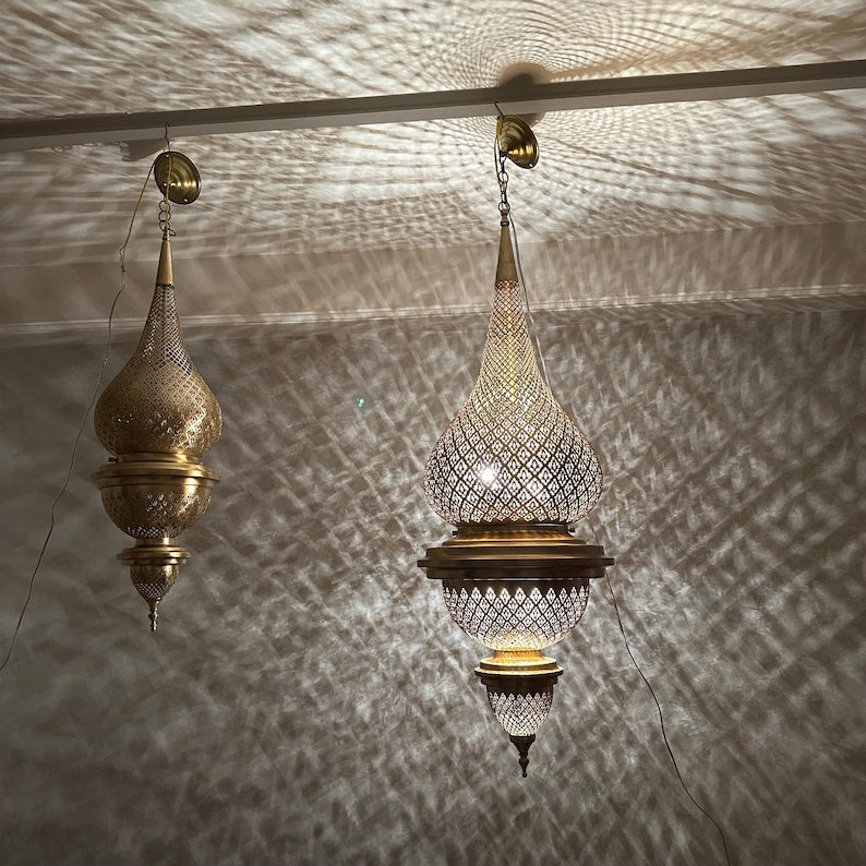 Order by Size : Moroccan Handmade Brass Ceiling Pendant Light (Tadda)