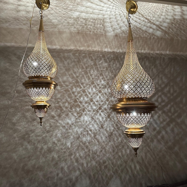Order by Size : Moroccan Handmade Brass Ceiling Pendant Light (Tadda)