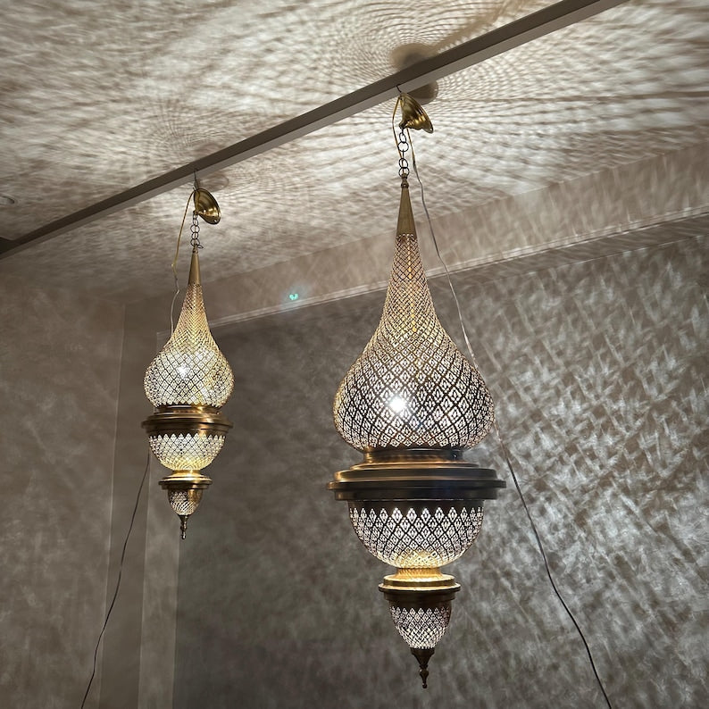 Order by Size : Moroccan Handmade Brass Ceiling Pendant Light (Tadda)