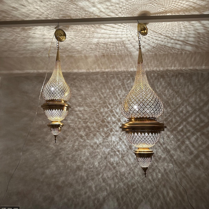 Order by Size : Moroccan Handmade Brass Ceiling Pendant Light (Tadda)
